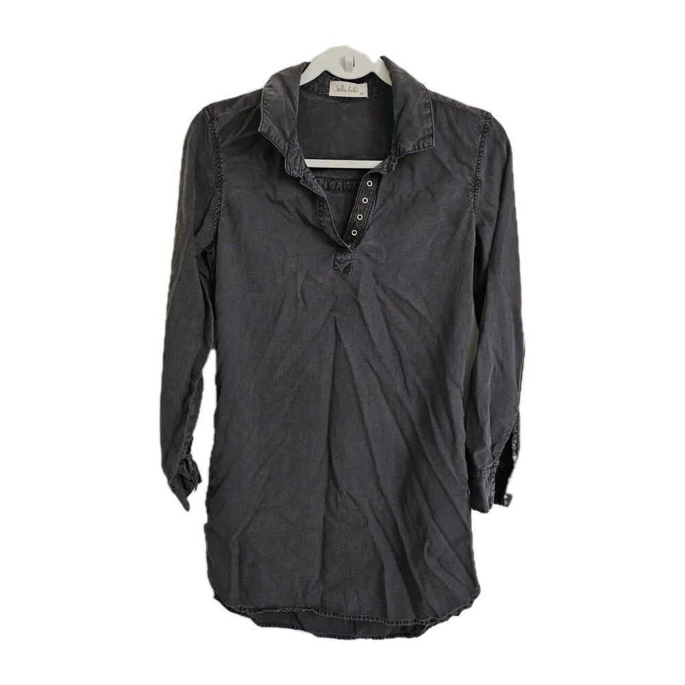 Bella Dahl Dress XS Black Chambray Tencel Roll Tab Coastal Casual Preppy Mini